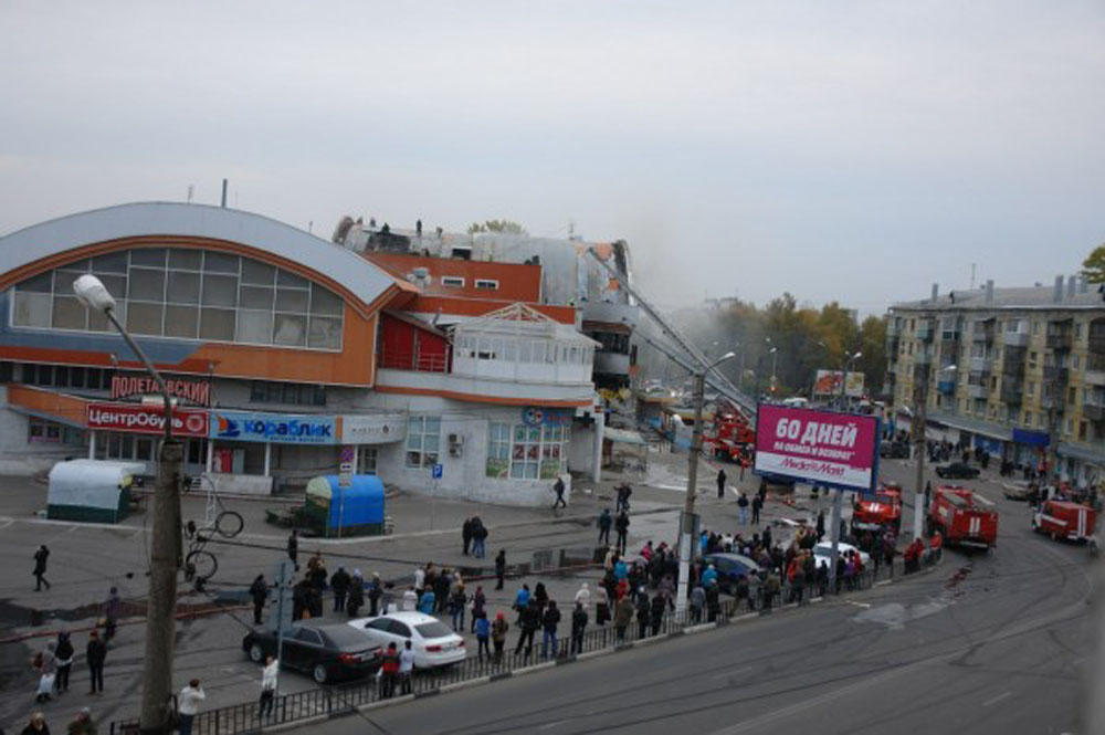 Пожар на Полетаевском рынке в Рязани